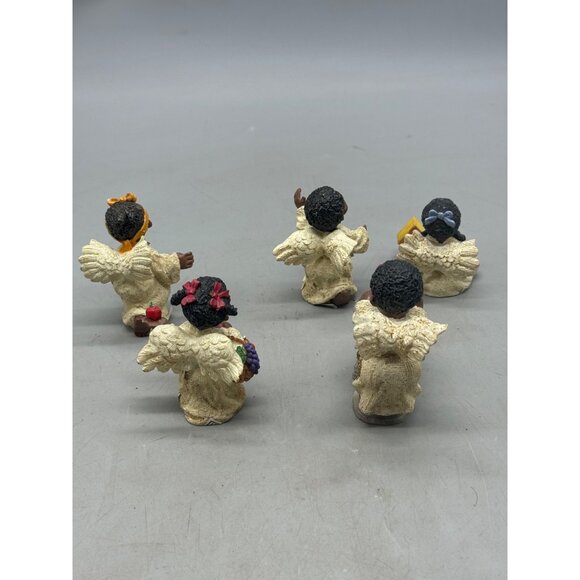 Set Of 5 African American Angel Christmas Figurines decor Birds Fruit READ - Picture 9 of 11